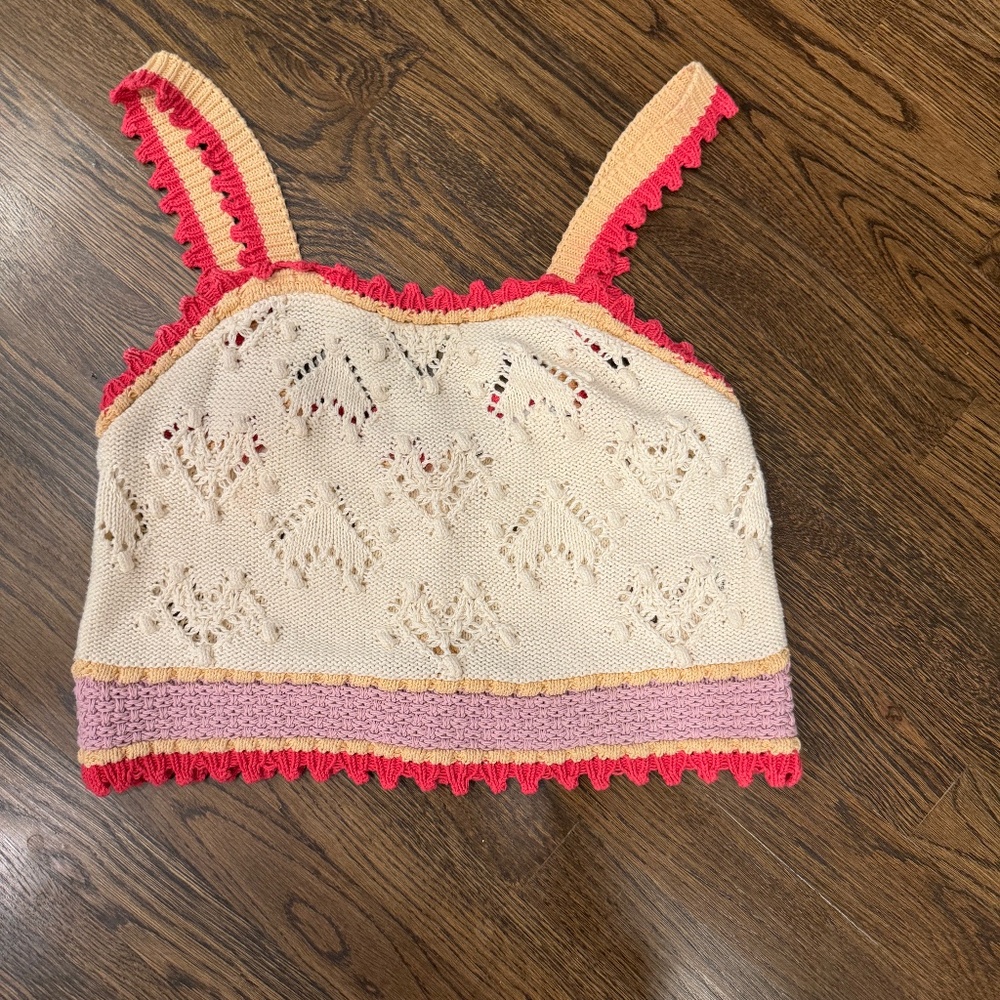 Zara Crochet Knit Cotton Heart Tank Top - Size M